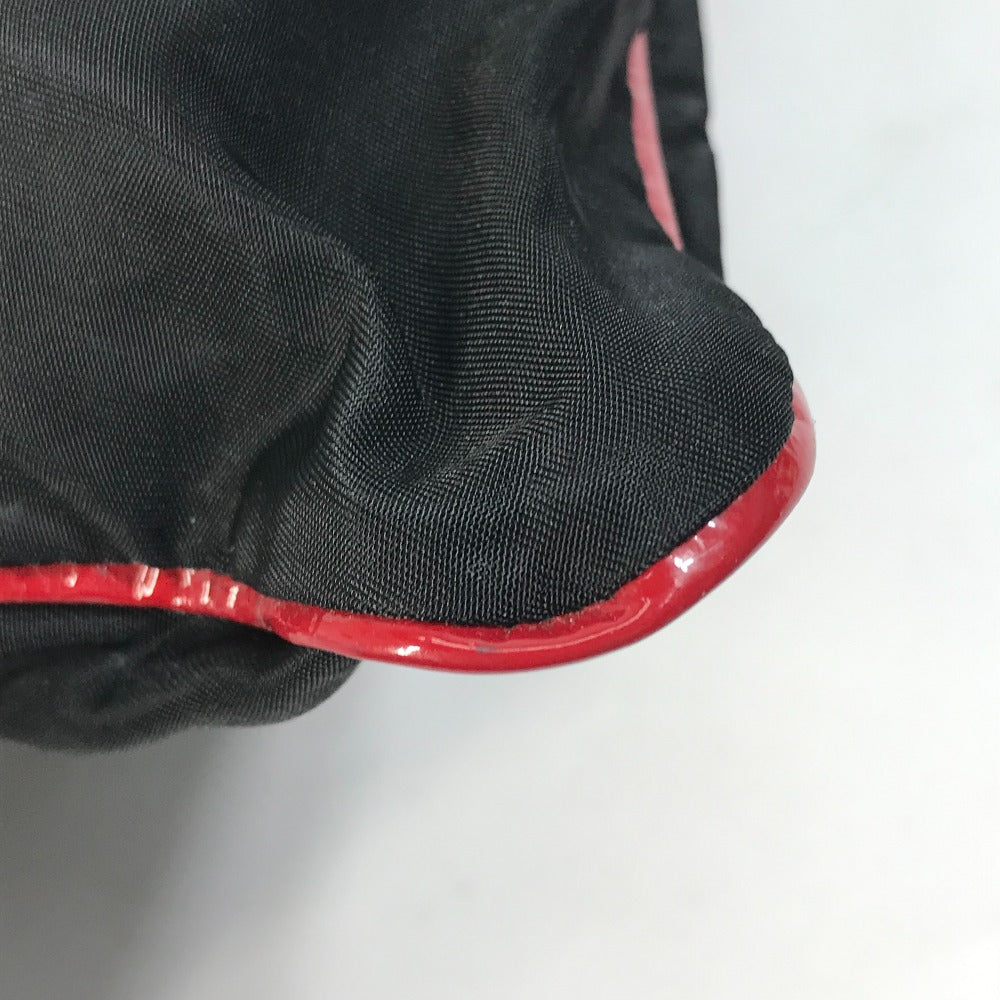 PRADA Handbag Patent leather, nylon, velour black By color logo drawstring bag triangle logo triangular logo plate