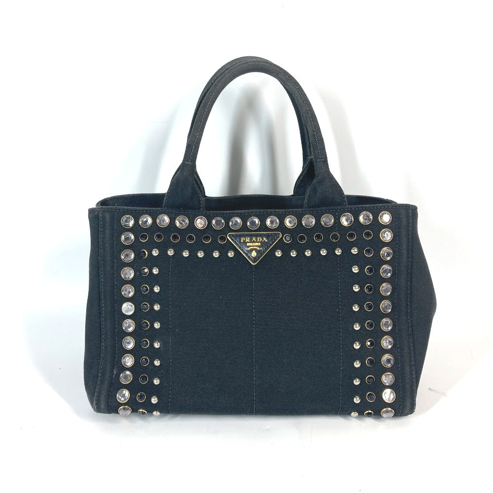 PRADA Tote Bag 1BG439 canvas black Crossbody Canapa S with Stones