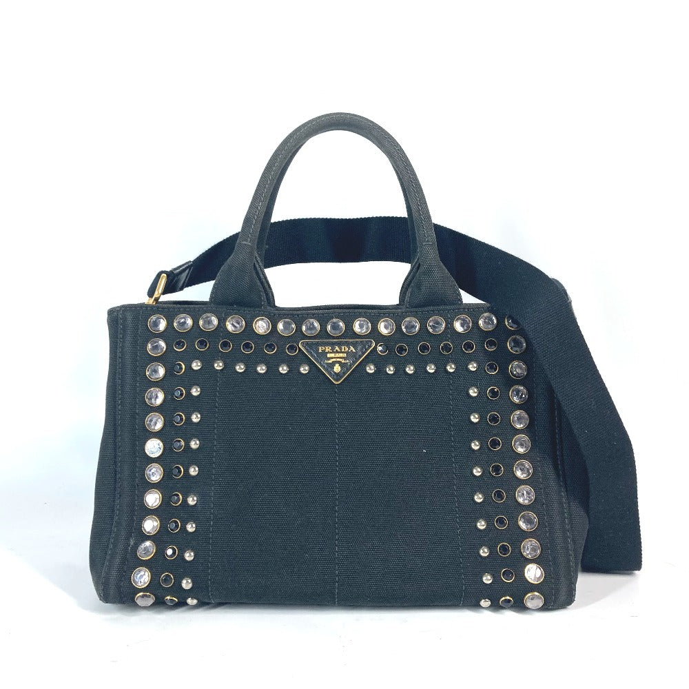 PRADA Tote Bag 1BG439 canvas black Crossbody Canapa S with Stones