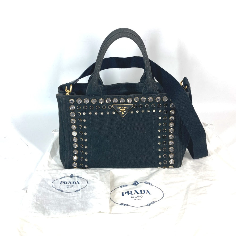 PRADA Tote Bag 1BG439 canvas black Crossbody Canapa S with Stones