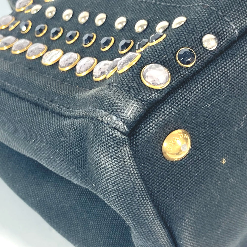 PRADA Tote Bag 1BG439 canvas black Crossbody Canapa S with Stones