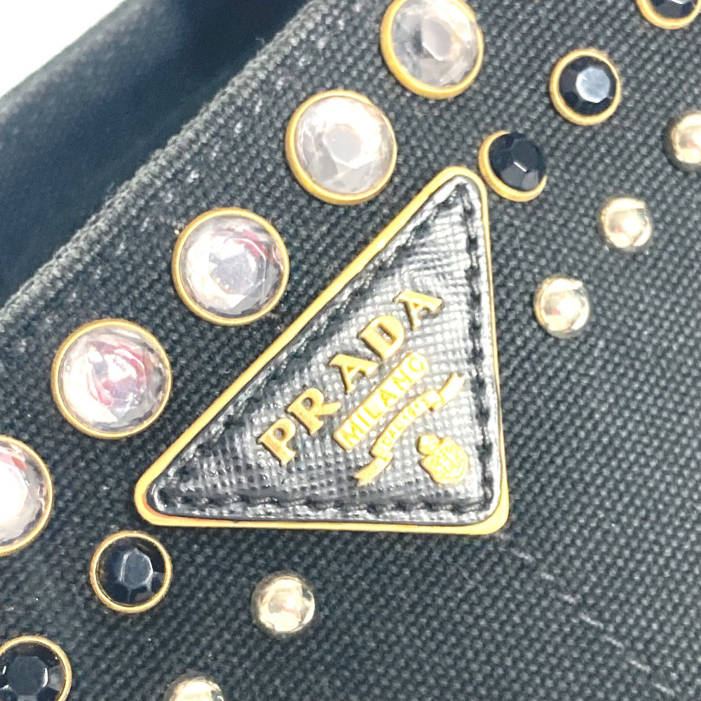 PRADA Tote Bag 1BG439 canvas black Crossbody Canapa S with Stones
