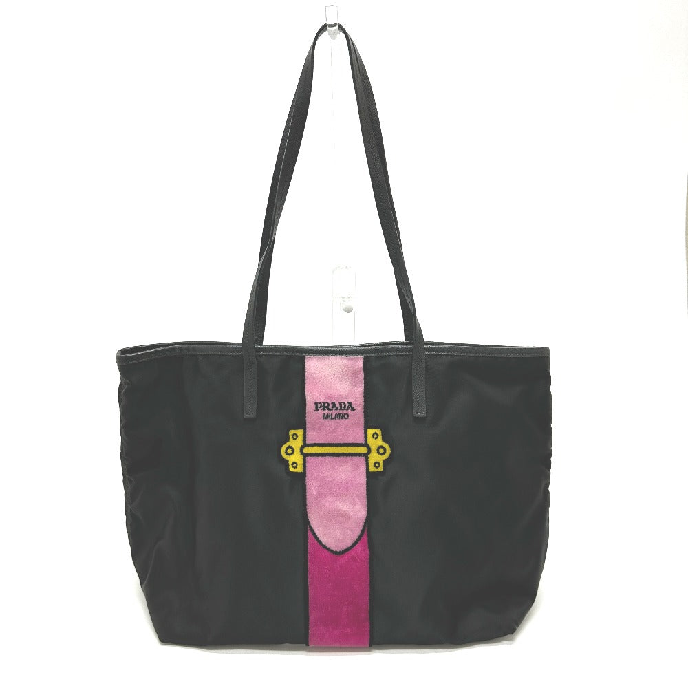 PRADA Tote Bag 1BG065 Nylon, Velour black Kaye trompe l'oeil