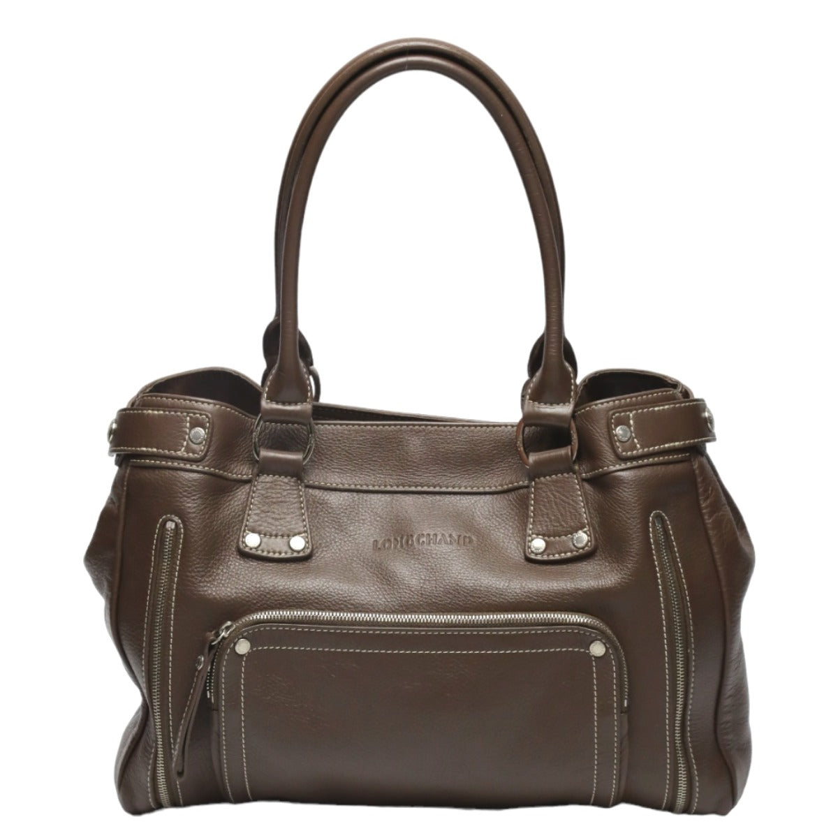 Longchamp Tote Bag Not specified Brown Handbag Long Shan Calfskin Women Used Authentic
