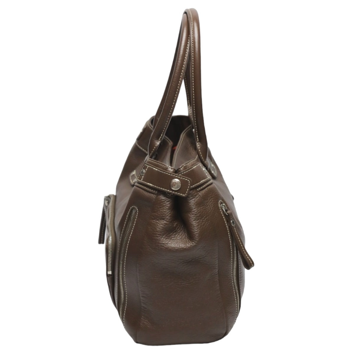 Longchamp Tote Bag Not specified Brown Handbag Long Shan Calfskin Women Used Authentic