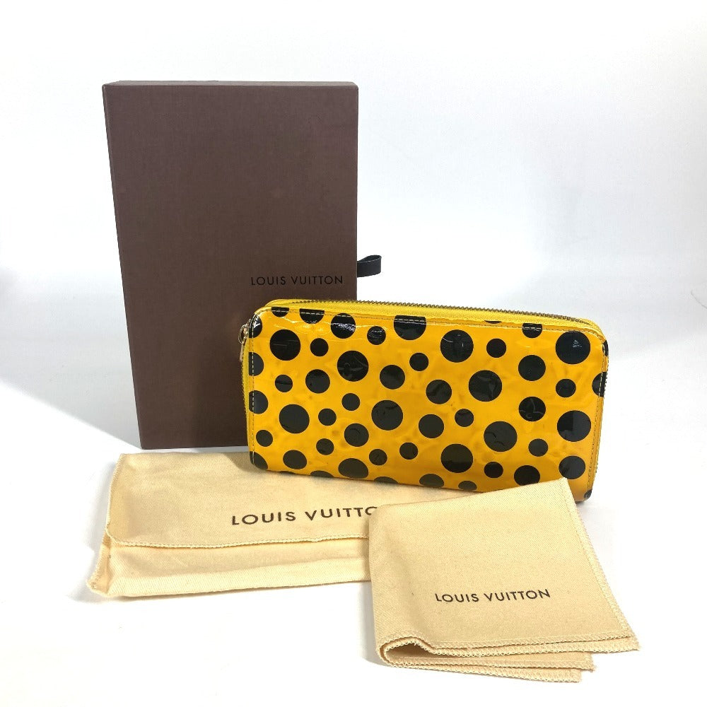 LOUIS VUITTON Long Wallet Purse M91571 Patent leather yellow Yayoi Kusama Vernis Dot Infinity Zippy wallet
