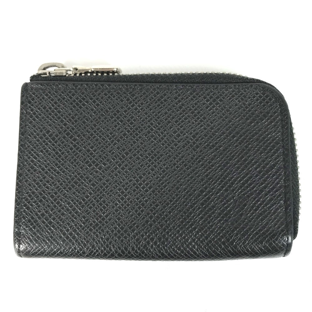 LOUIS VUITTON Coin case M63375 Taiga Leather black Taiga Porto Monnaie Jour mens Used Authentic