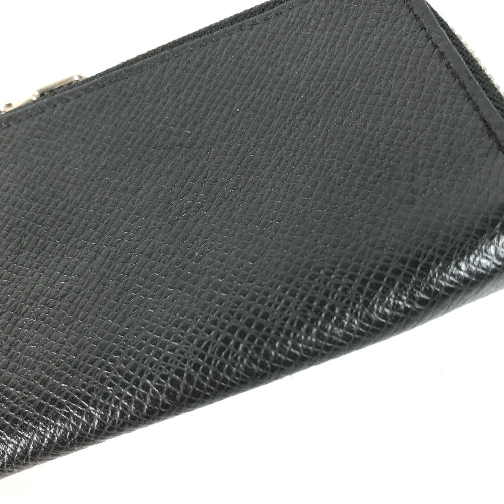 LOUIS VUITTON Coin case M63375 Taiga Leather black Taiga Porto Monnaie Jour mens Used Authentic