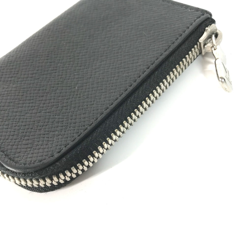 LOUIS VUITTON Coin case M63375 Taiga Leather black Taiga Porto Monnaie Jour mens Used Authentic