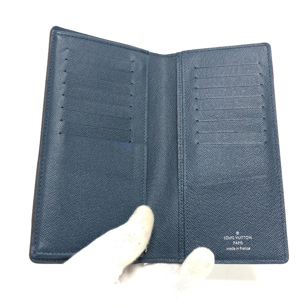 LOUIS VUITTON Long Wallet Purse M64010 Taiga Leather blue Taiga Stripe Portefeuille Brother
