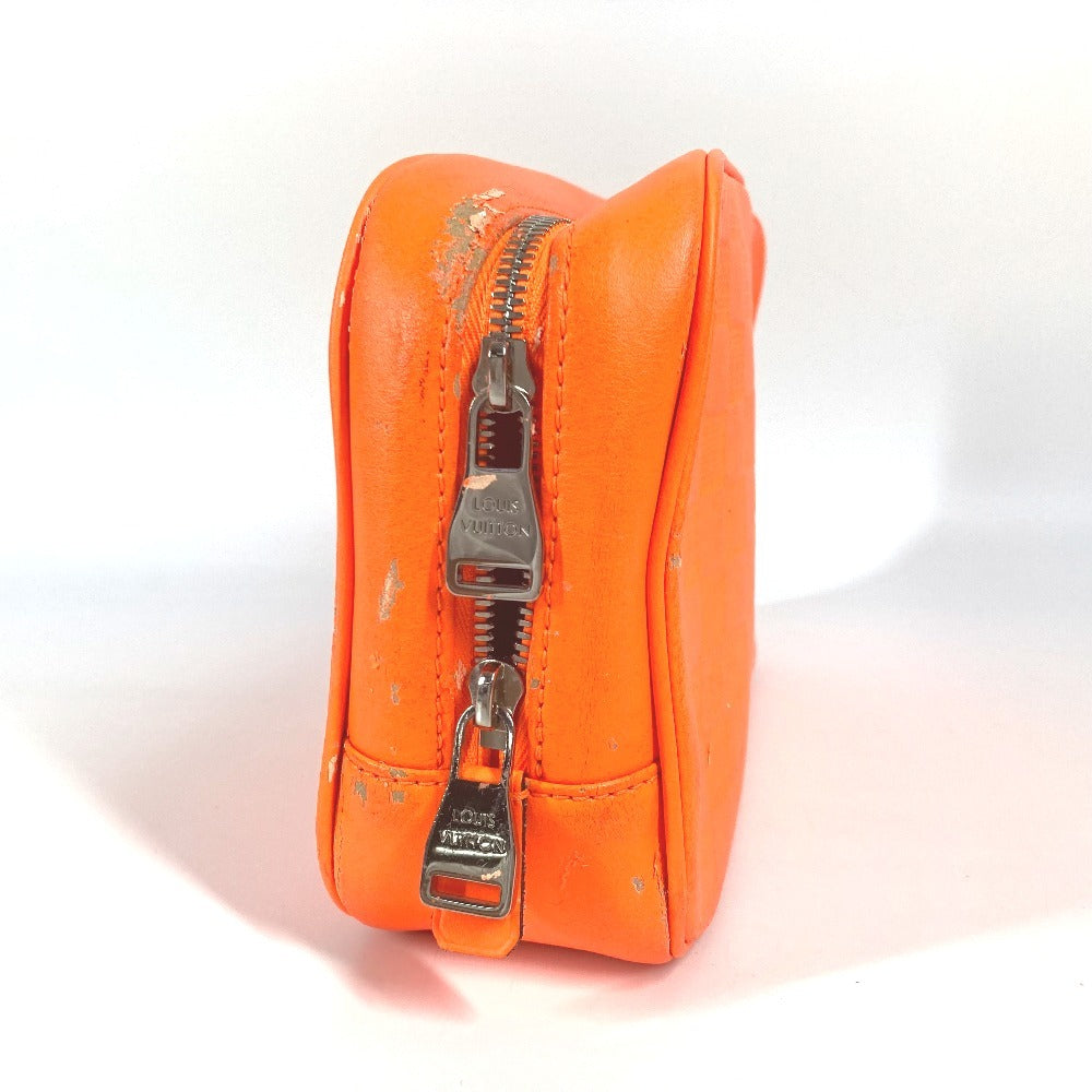 LOUIS VUITTON Pouch N23348 Damier Anfini Leather Orange Damier Anfini Truth Cracking T