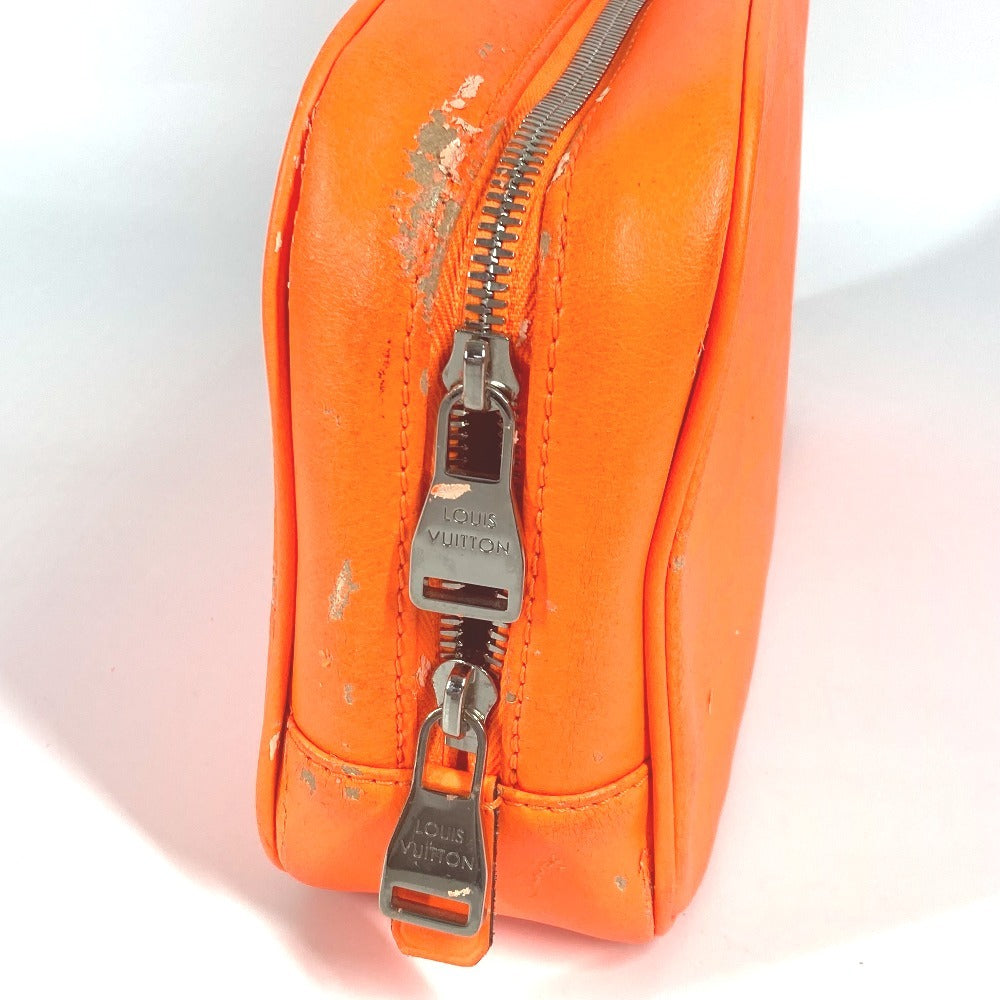 LOUIS VUITTON Pouch N23348 Damier Anfini Leather Orange Damier Anfini Truth Cracking T