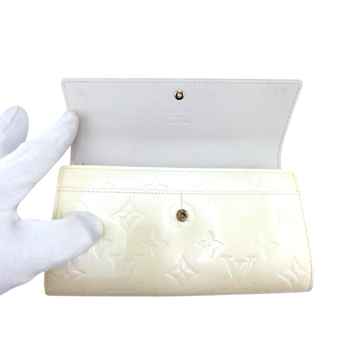 LOUIS VUITTON Long Wallet Purse M91382 Monogram Vernis Cream white Vernis Pochette Portomonnaie Credit Perle