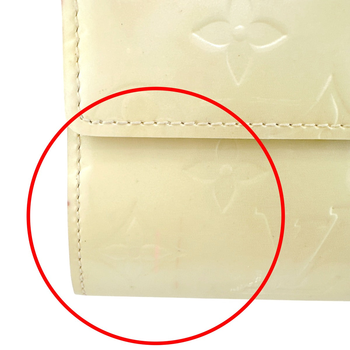 LOUIS VUITTON Long Wallet Purse M91382 Monogram Vernis Cream white Vernis Pochette Portomonnaie Credit Perle