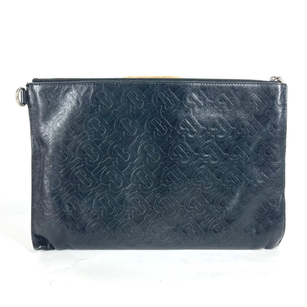 BURBERRY Clutch bag leather black TB logo