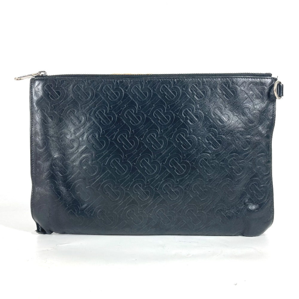 BURBERRY Clutch bag leather black TB logo