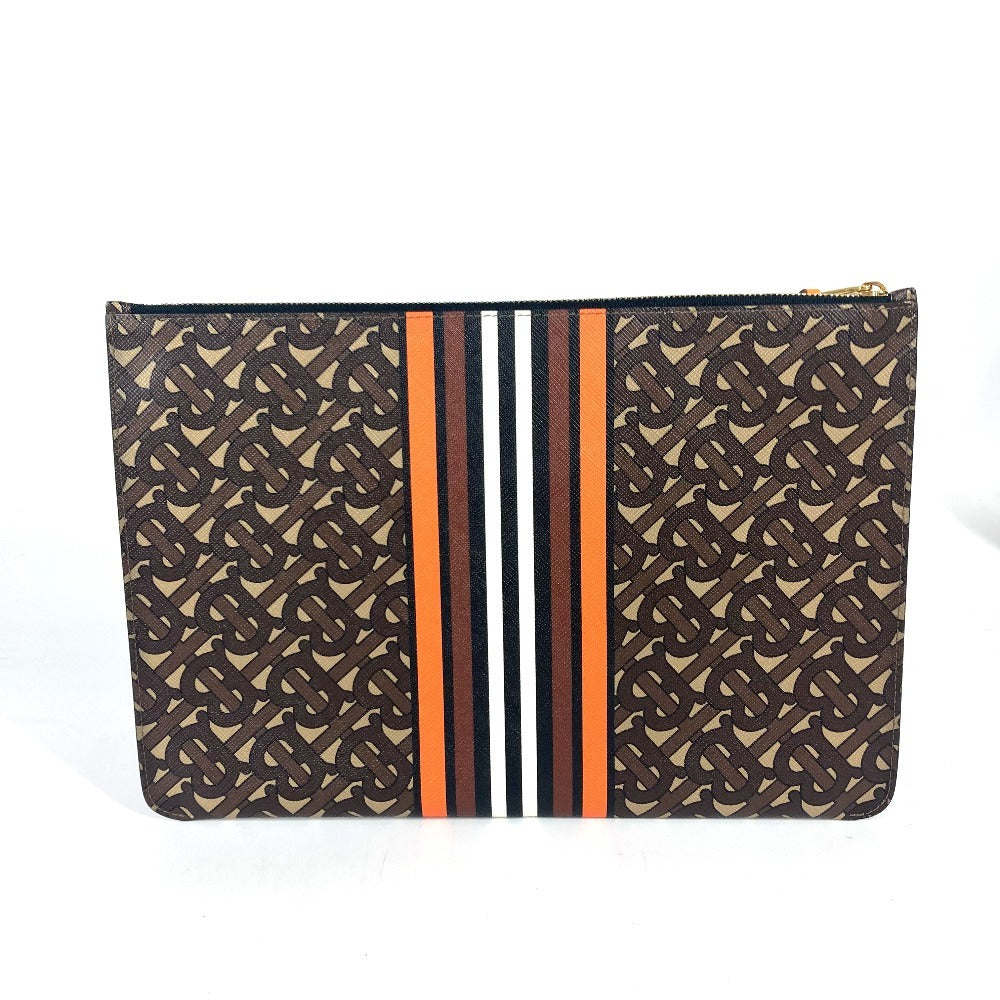 BURBERRY Clutch bag leather Brown TB logo