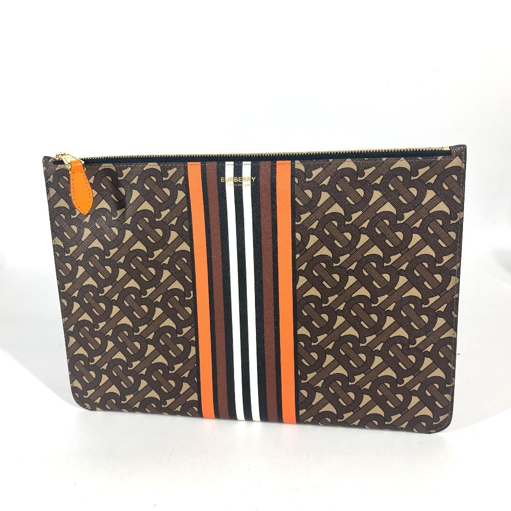 BURBERRY Clutch bag leather Brown TB logo