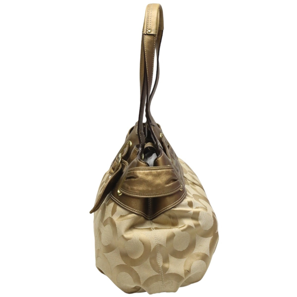 COACH Shoulder Bag 13880 Canvas / Leather beige x metallic Op art canvas Women Used Authentic