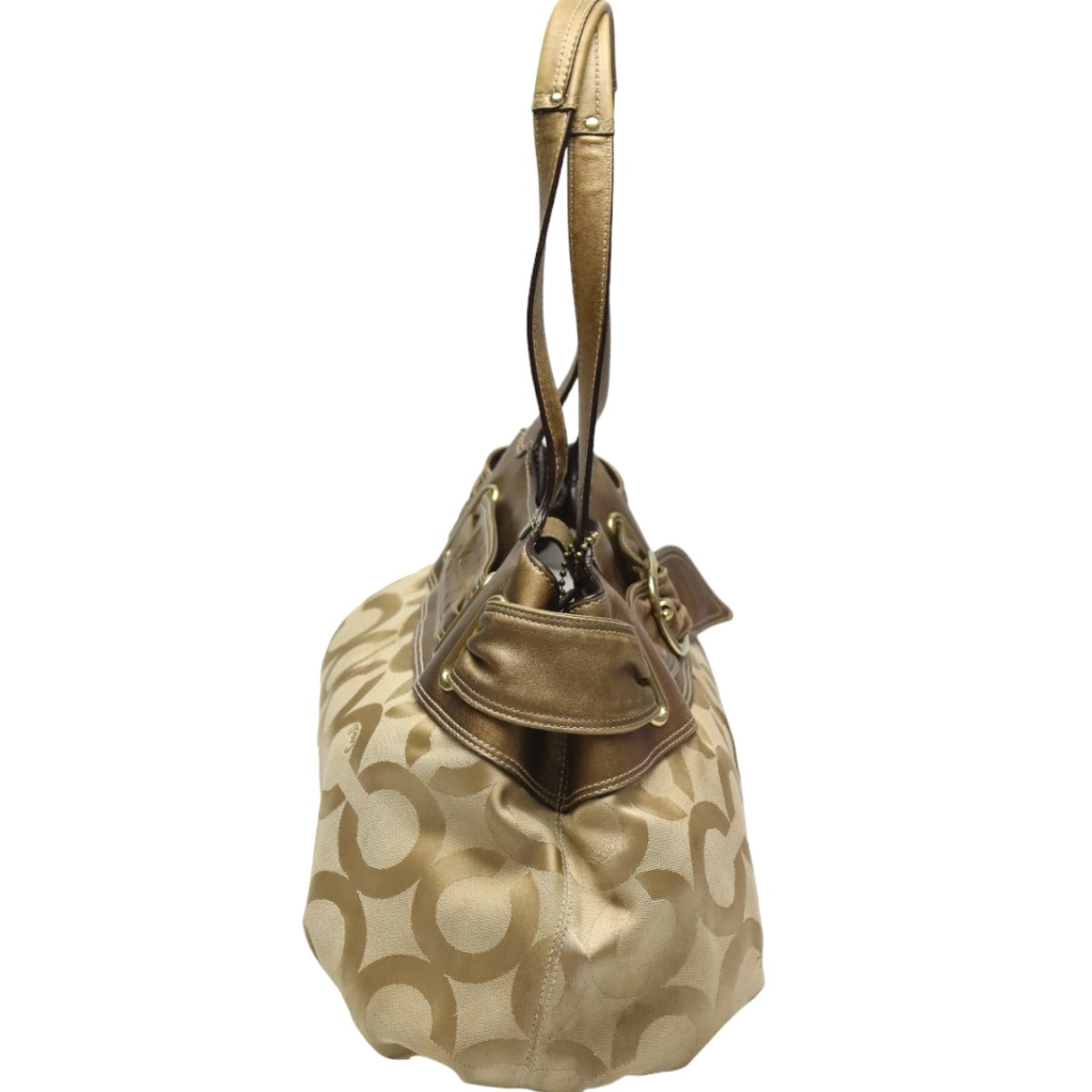 COACH Shoulder Bag 13880 Canvas / Leather beige x metallic Op art canvas Women Used Authentic