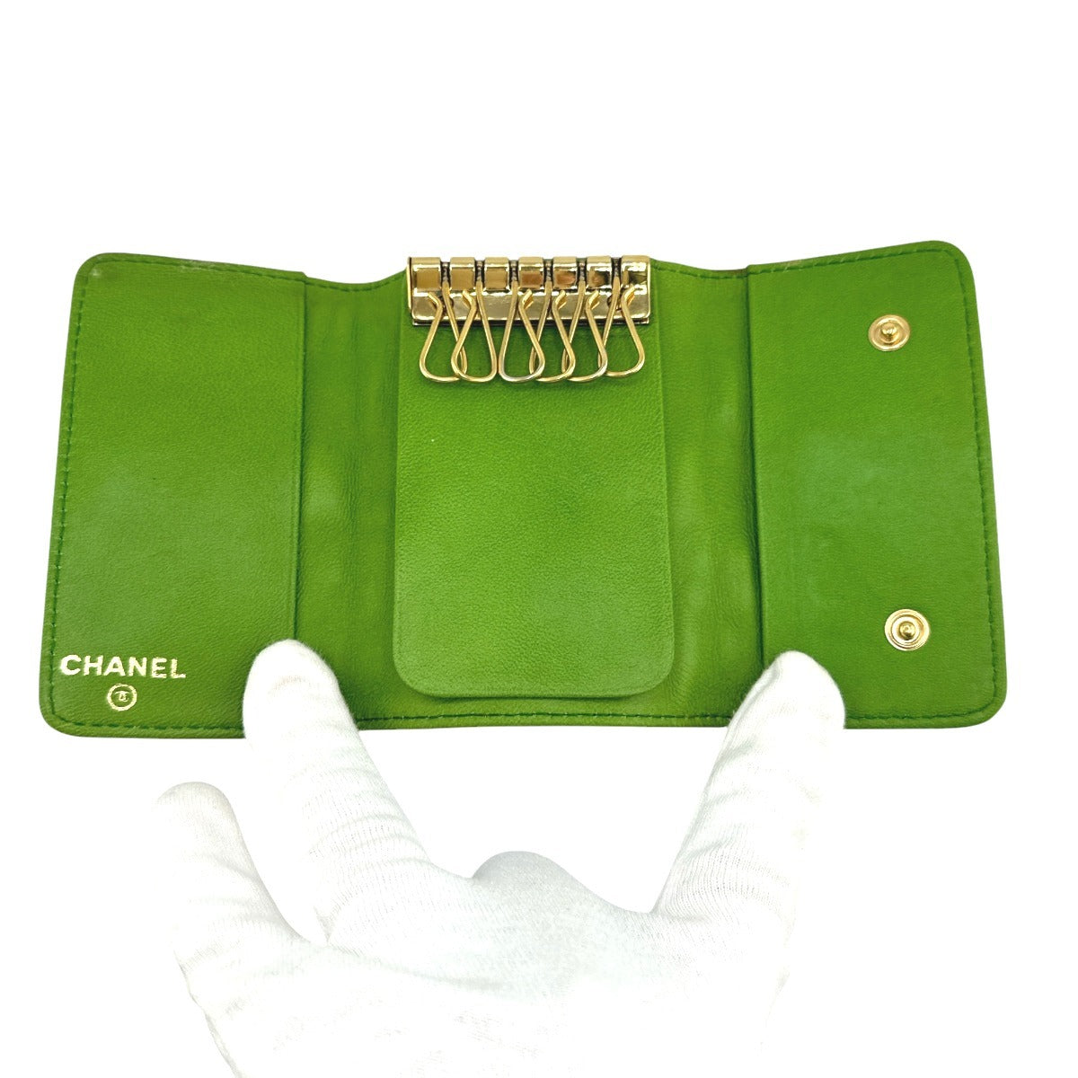 CHANEL Key case Key holder leather green 6-key case Key holder Icon line