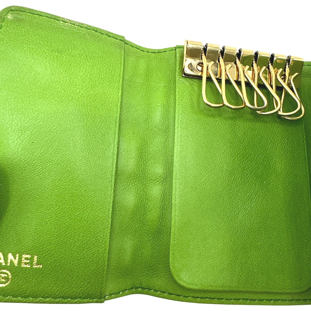 CHANEL Key case Key holder leather green 6-key case Key holder Icon line