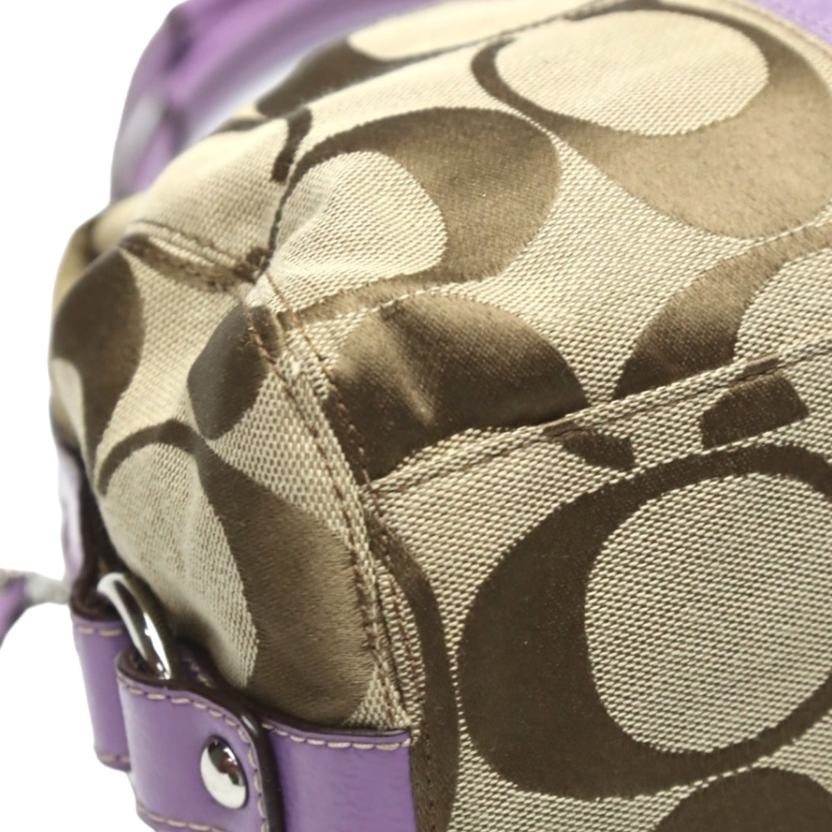 COACH Shoulder Bag F17432 leather Khaki x purple 2WAY Big signature Crossbody Women Used Authentic