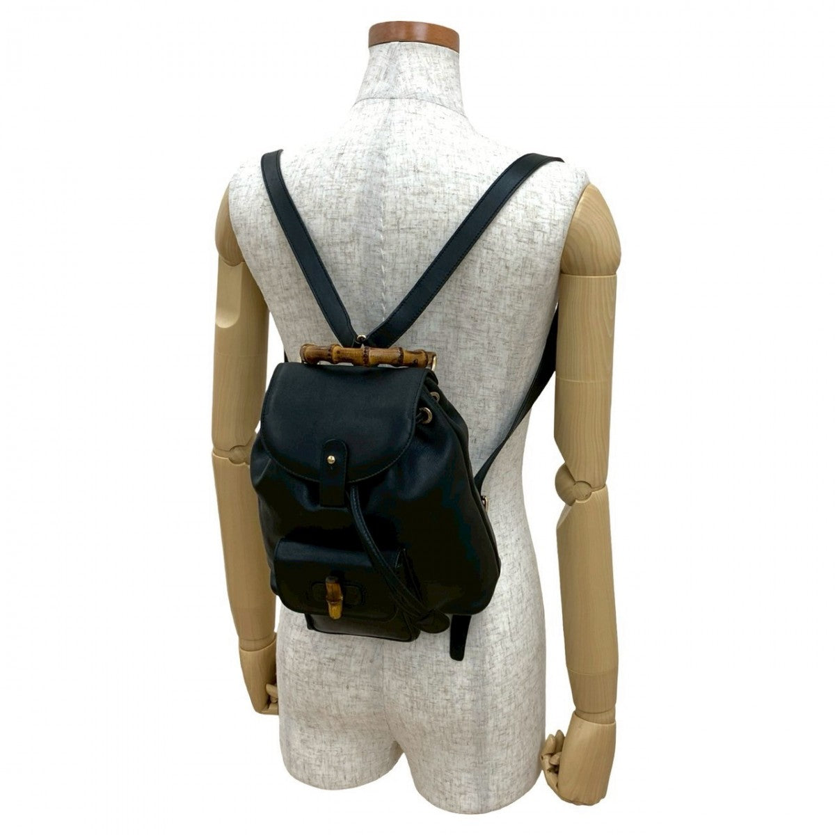 GUCCI Backpack leather black Bamboo