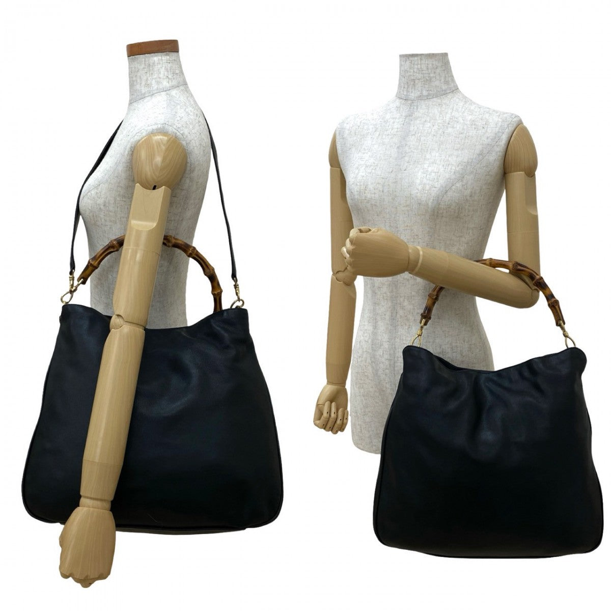 GUCCI Shoulder Bag leather black Bamboo