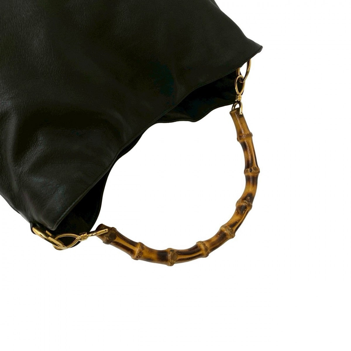 GUCCI Shoulder Bag leather black Bamboo