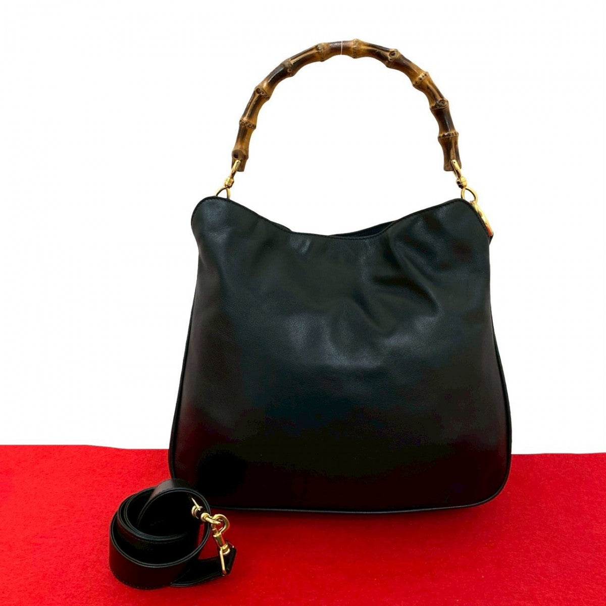 GUCCI Shoulder Bag leather black Bamboo