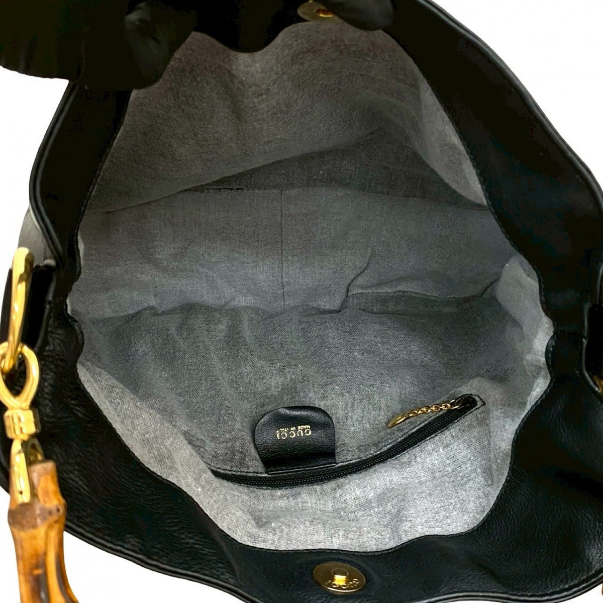GUCCI Shoulder Bag leather black Bamboo