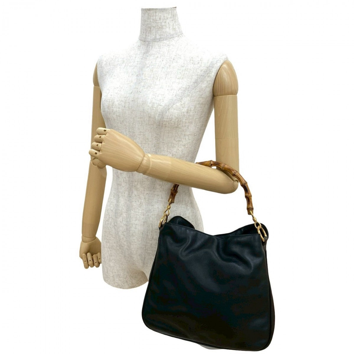 GUCCI Shoulder Bag leather black Bamboo