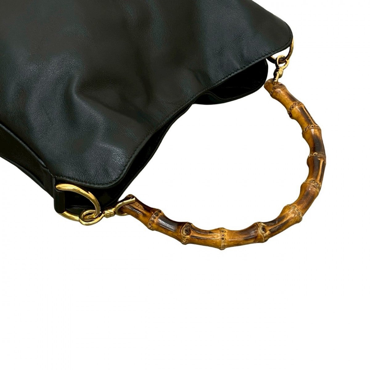 GUCCI Shoulder Bag leather black Bamboo
