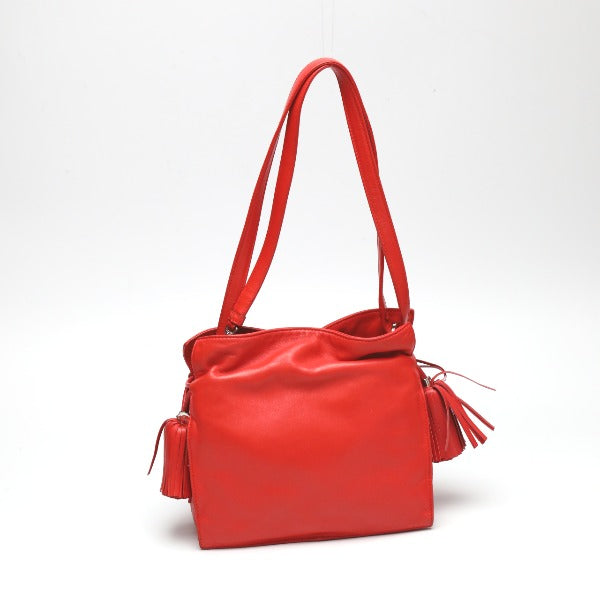 LOEWE Shoulder Bag 380 82 E17 leather Red 2WAY leather Tassel Women Used Authentic