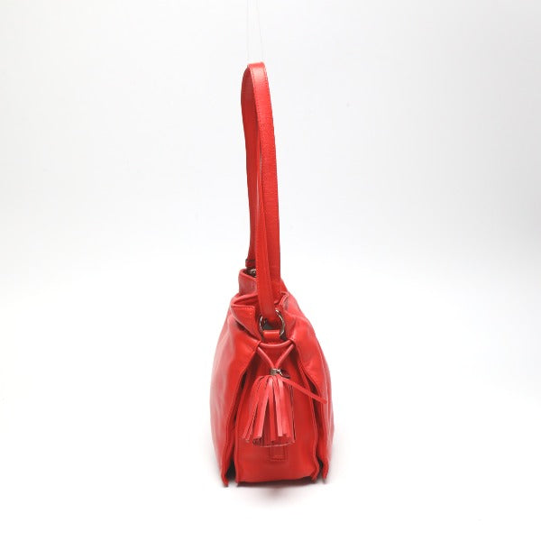 LOEWE Shoulder Bag 380 82 E17 leather Red 2WAY leather Tassel Women Used Authentic