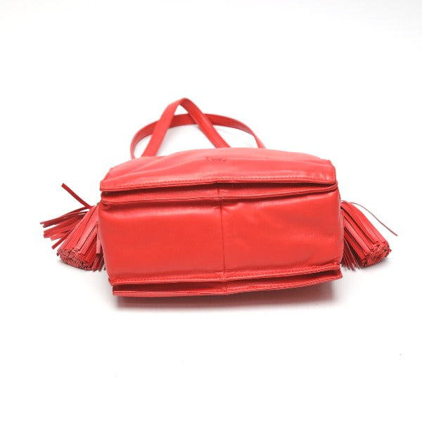 LOEWE Shoulder Bag 380 82 E17 leather Red 2WAY leather Tassel Women Used Authentic