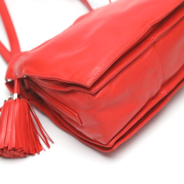 LOEWE Shoulder Bag 380 82 E17 leather Red 2WAY leather Tassel Women Used Authentic
