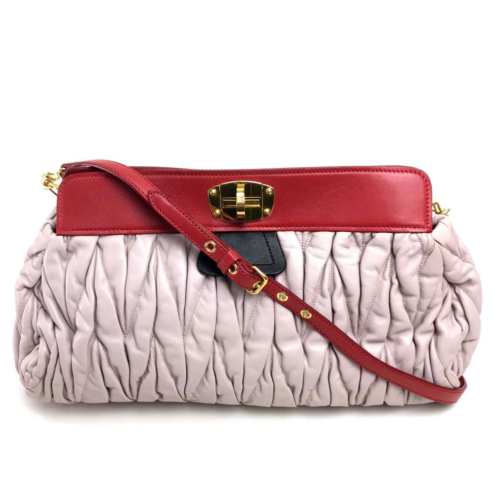 MIUMIU Handbag leather Light pink Shoulder Bag Shoulder Bag Materasse Women Used Authentic