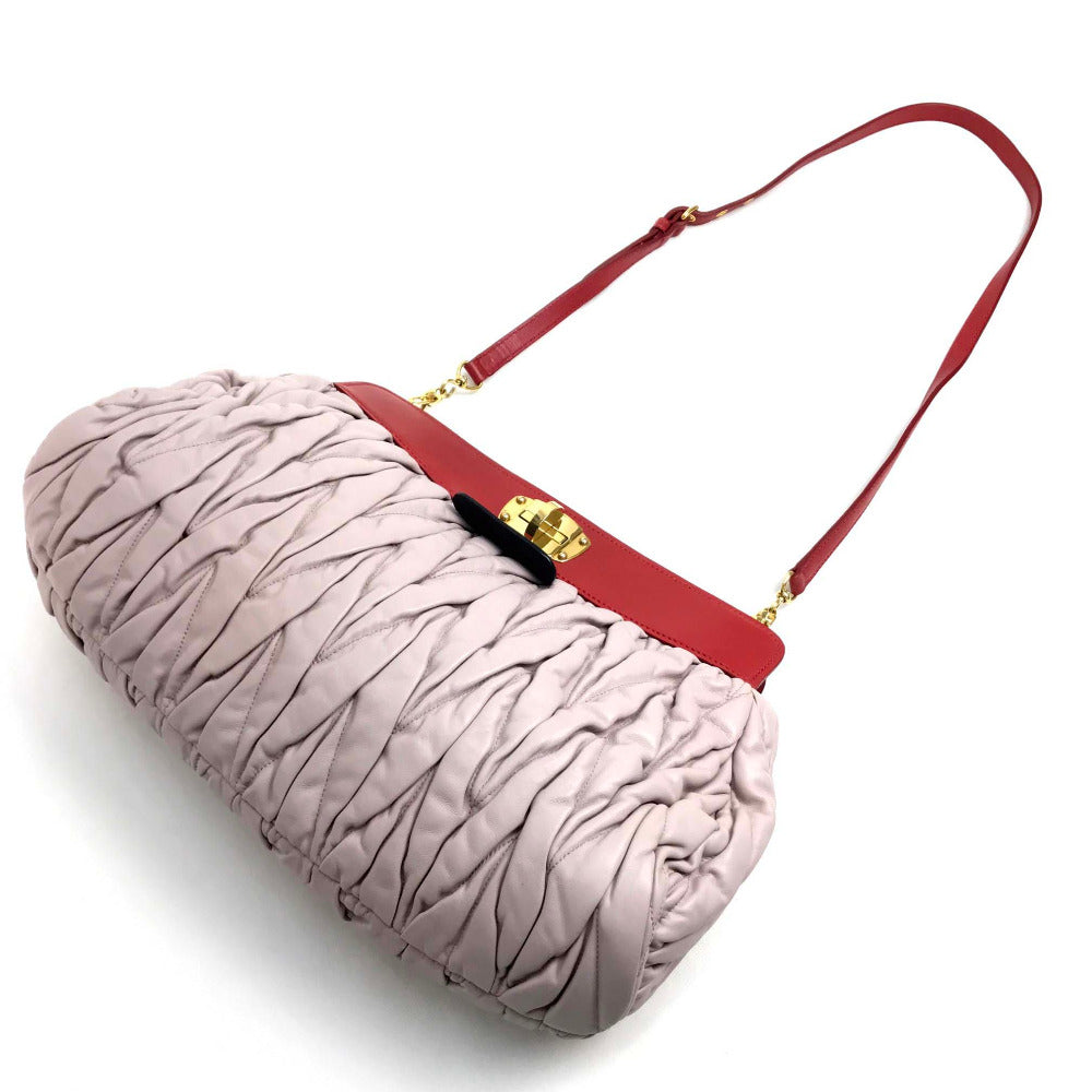MIUMIU Handbag leather Light pink Shoulder Bag Shoulder Bag Materasse Women Used Authentic