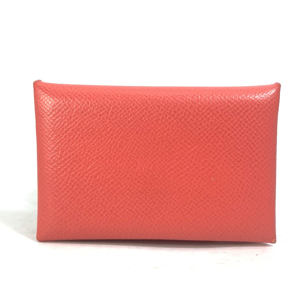 HERMES Card Case Epsom Red type Two fold Calvi Women Used Authentic