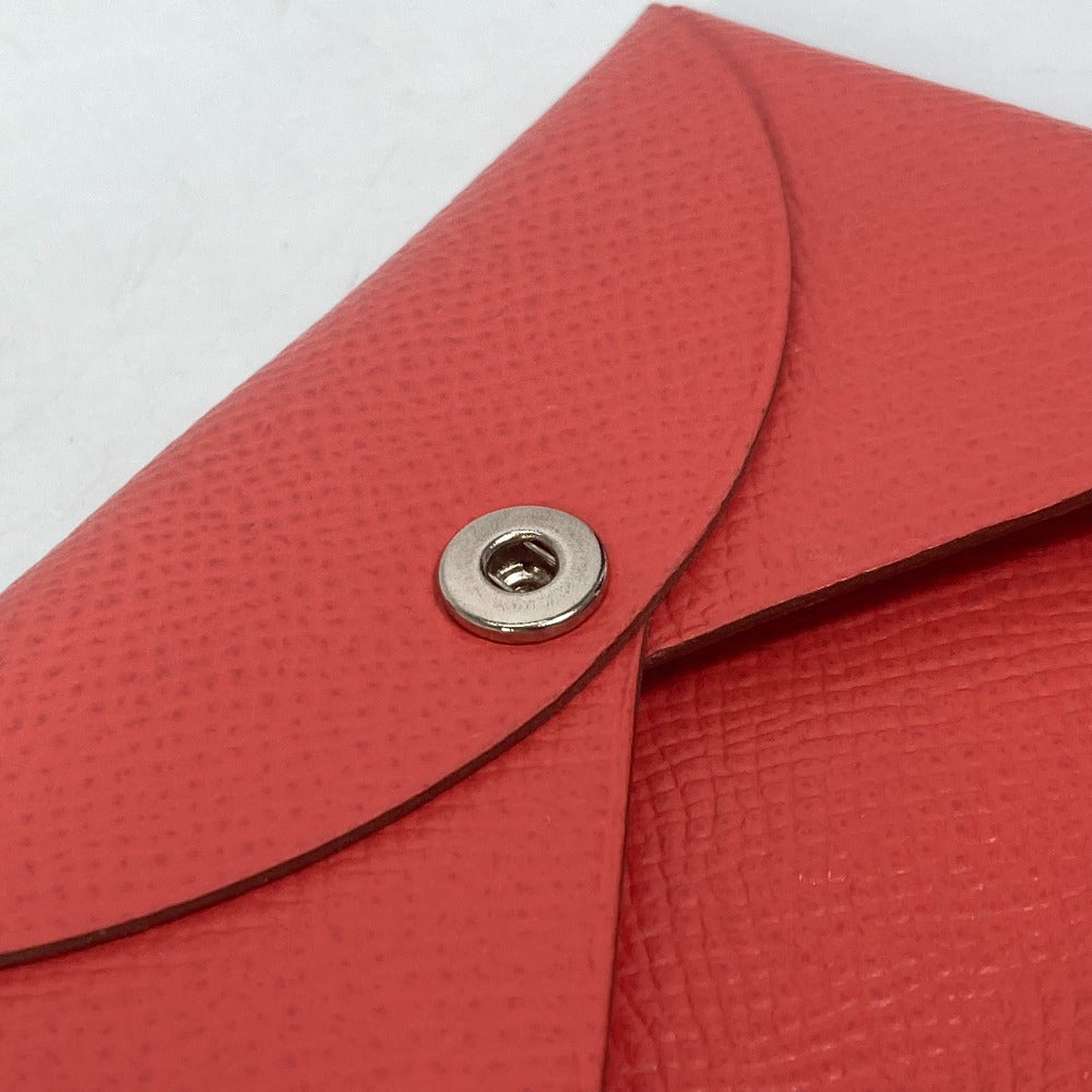HERMES Card Case Epsom Red type Two fold Calvi Women Used Authentic