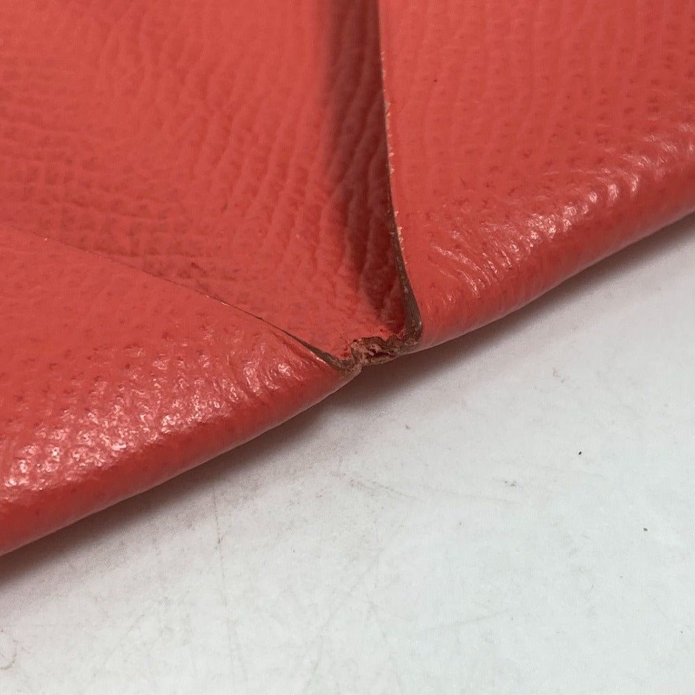 HERMES Card Case Epsom Red type Two fold Calvi Women Used Authentic