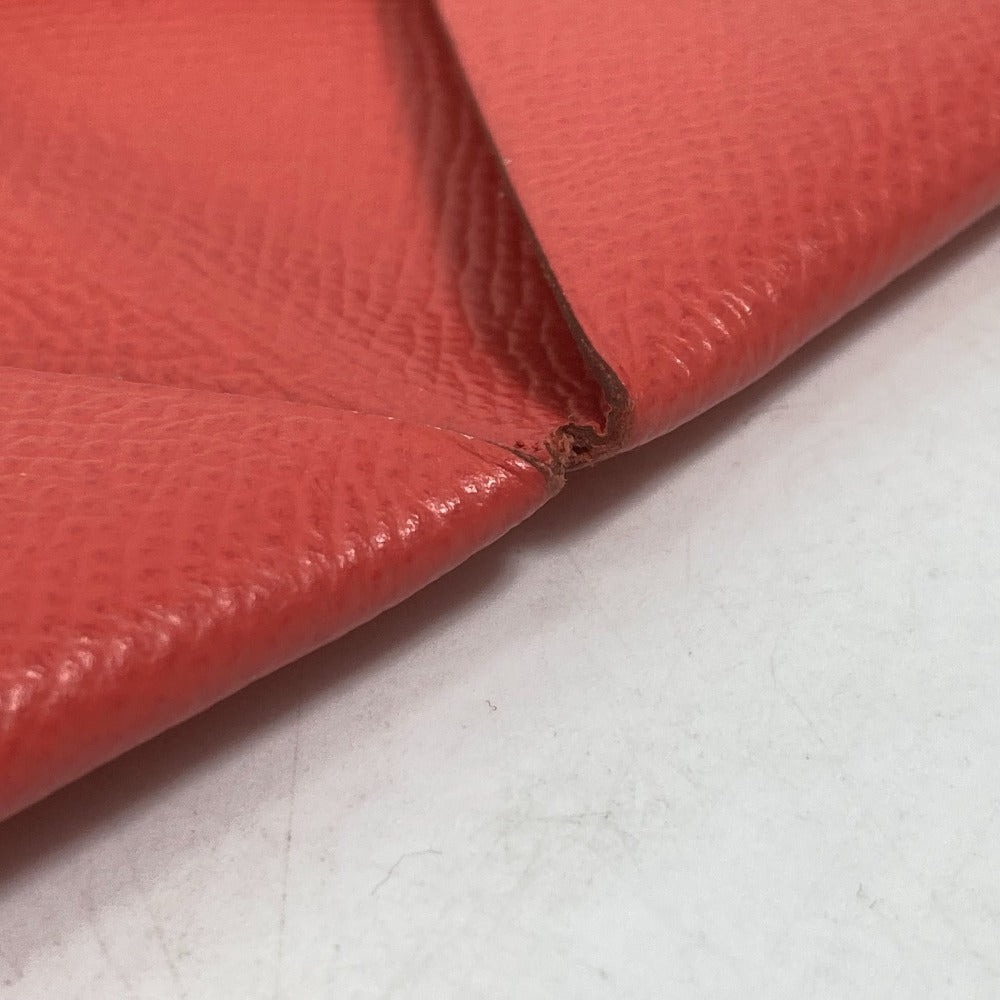 HERMES Card Case Epsom Red type Two fold Calvi Women Used Authentic