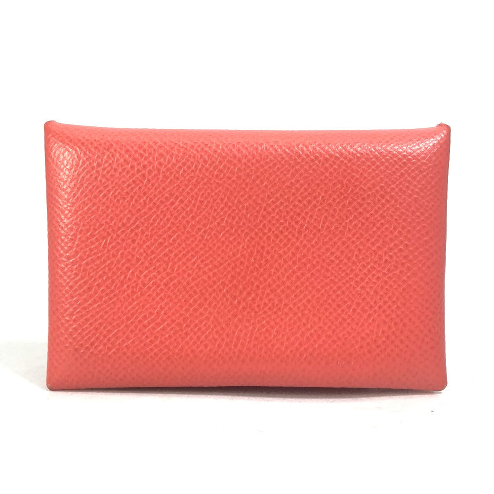 HERMES Card Case Epsom Red type Two fold Calvi Women Used Authentic