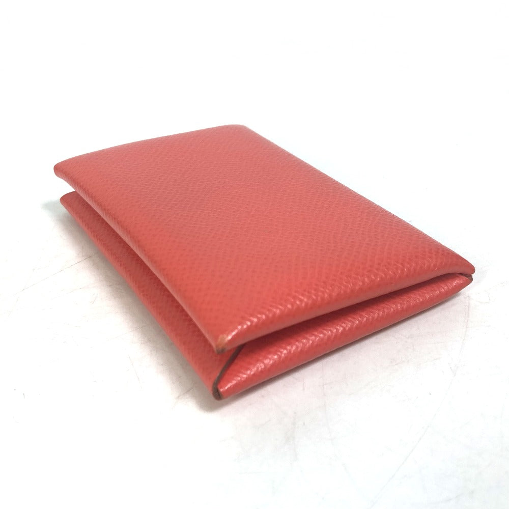 HERMES Card Case Epsom Red type Two fold Calvi Women Used Authentic