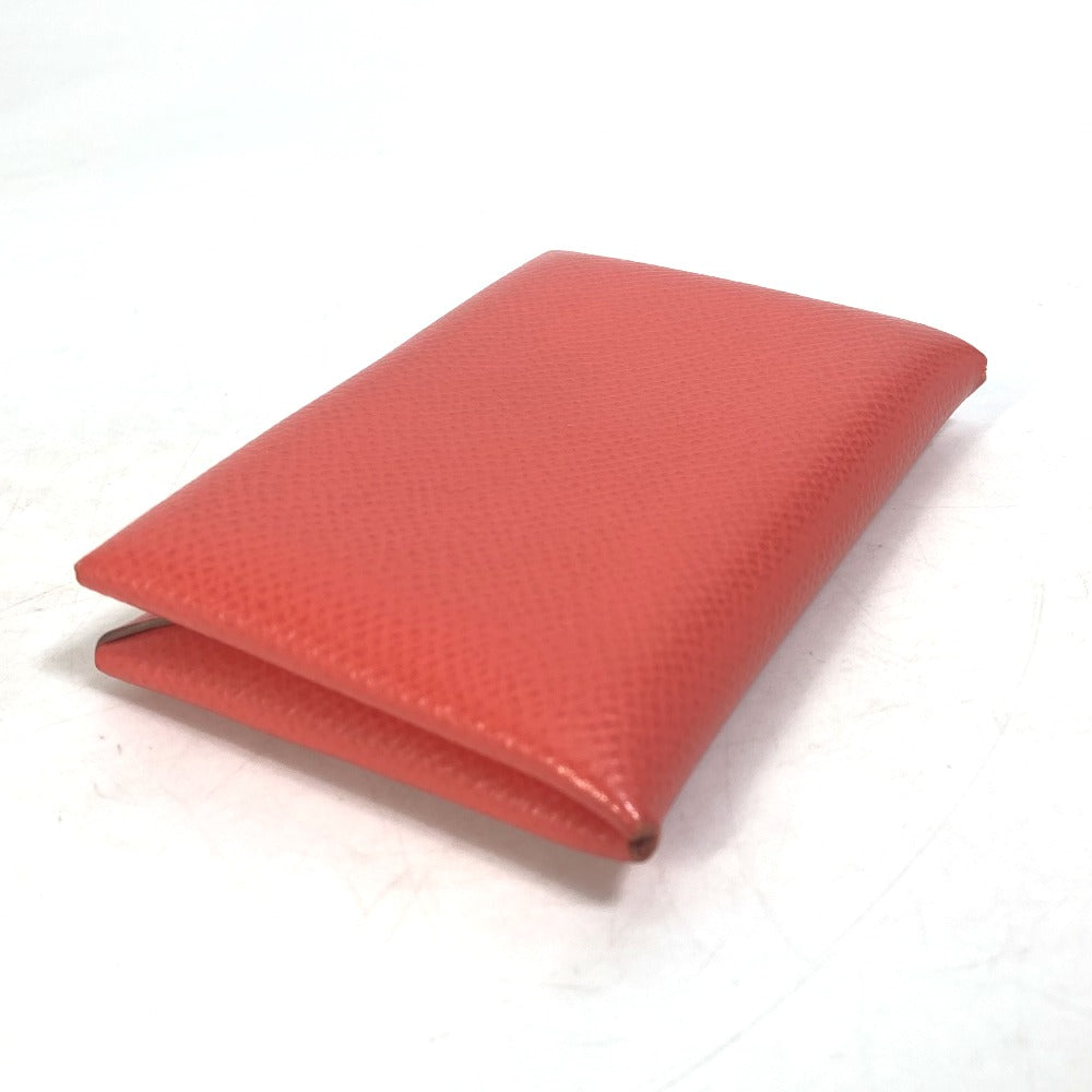HERMES Card Case Epsom Red type Two fold Calvi Women Used Authentic