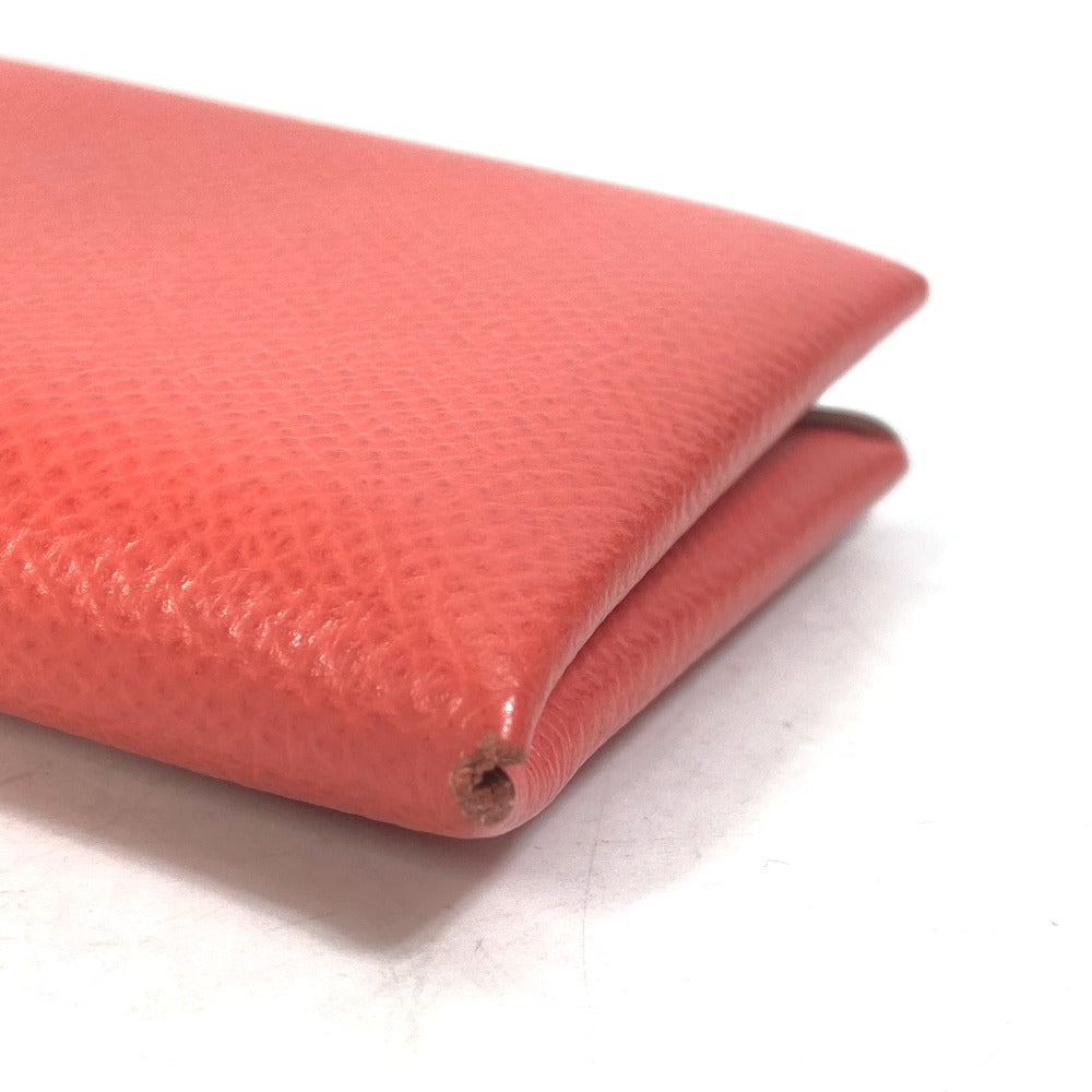 HERMES Card Case Epsom Red type Two fold Calvi Women Used Authentic