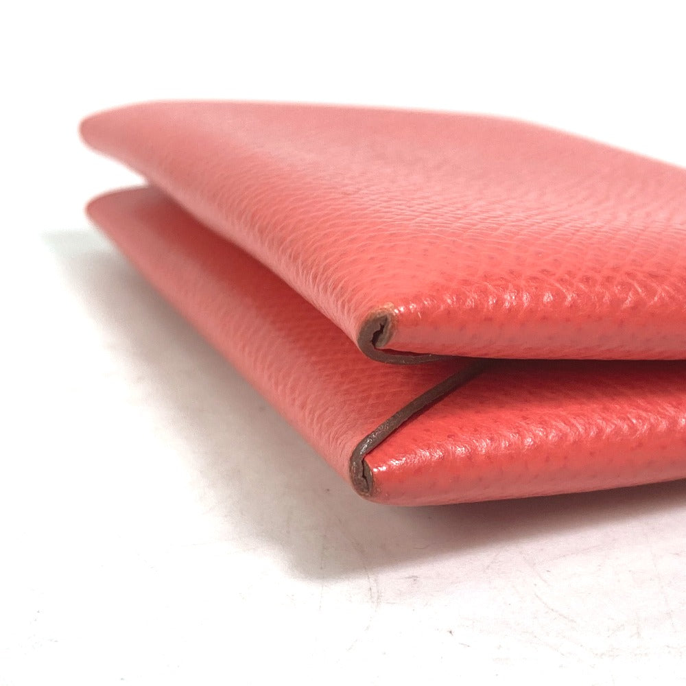 HERMES Card Case Epsom Red type Two fold Calvi Women Used Authentic