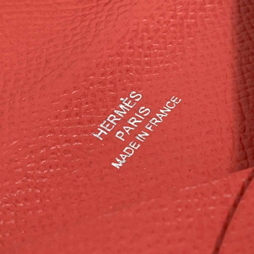 HERMES Card Case Epsom Red type Two fold Calvi Women Used Authentic